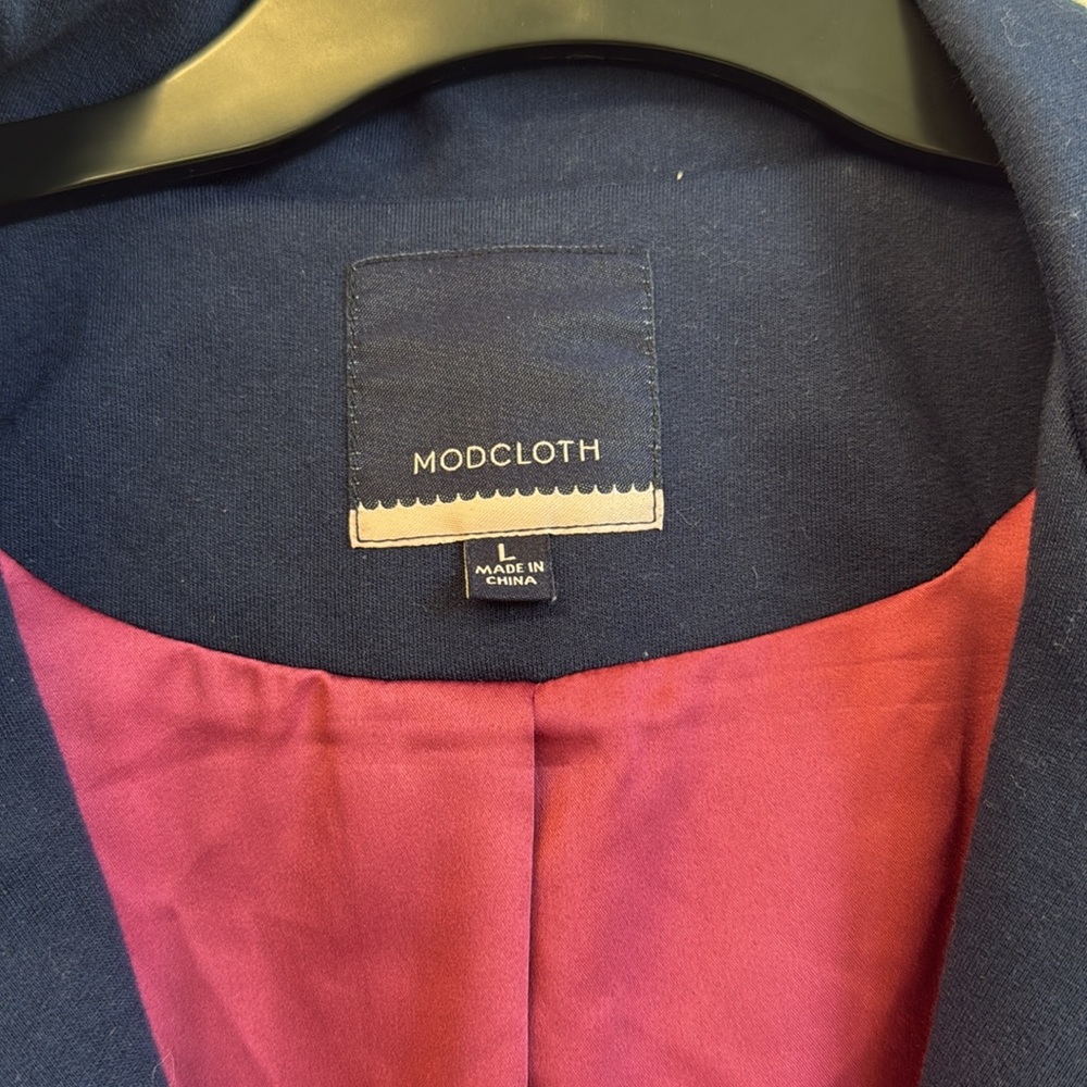 MODCLOTH fine and sandy NAVY ONE BUTTON‎ soft BLAZER JACKET large - Picture 7 of 14